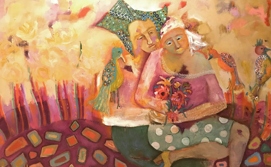 pintura de rosario gallego acrílico sobre tela, amor en magenta